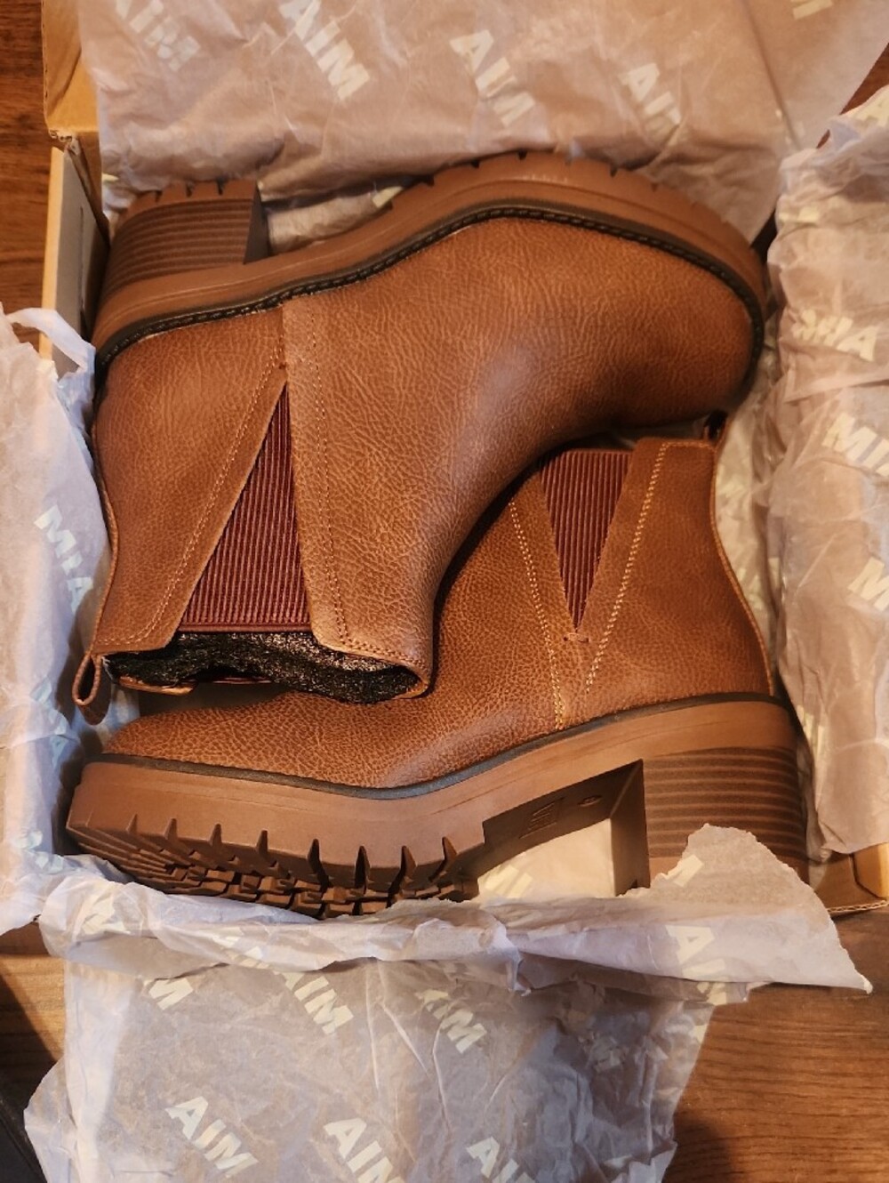 Women MIA Chestnut Brown Chelsea Booties with Elastic Panels - Picture 9 of 11